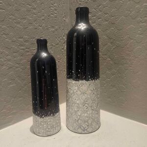 Set of 2 Hand Painted Portugal Dark Blue Bottles 12" x 9"